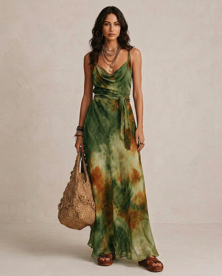 ELIRA | Maxi Vestido Verde Abstracto