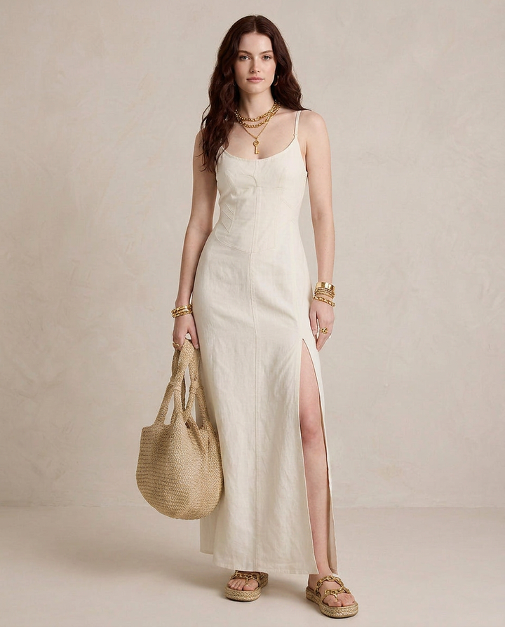 LUCIA | Maxi Vestido Blanco con Abierto