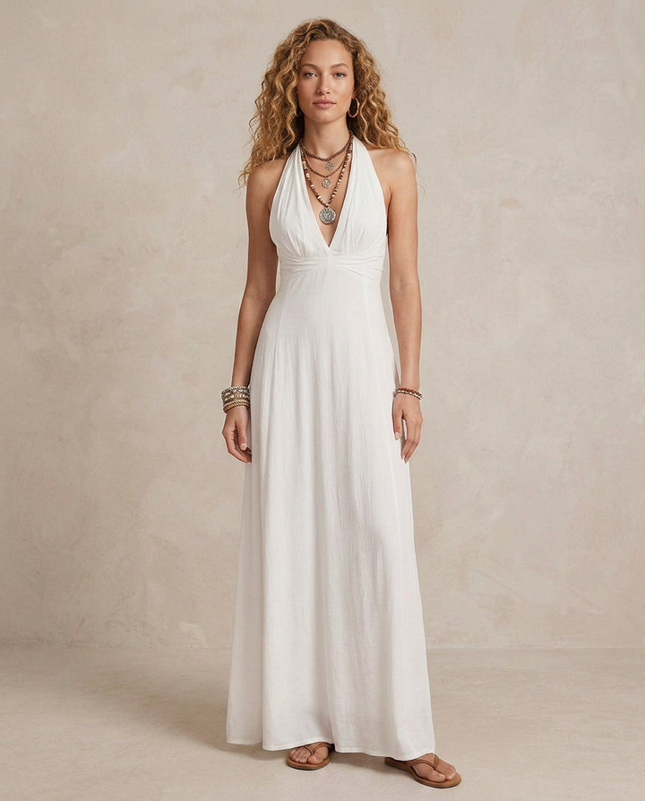 ELORA | Maxi Vestido Halter Marfil