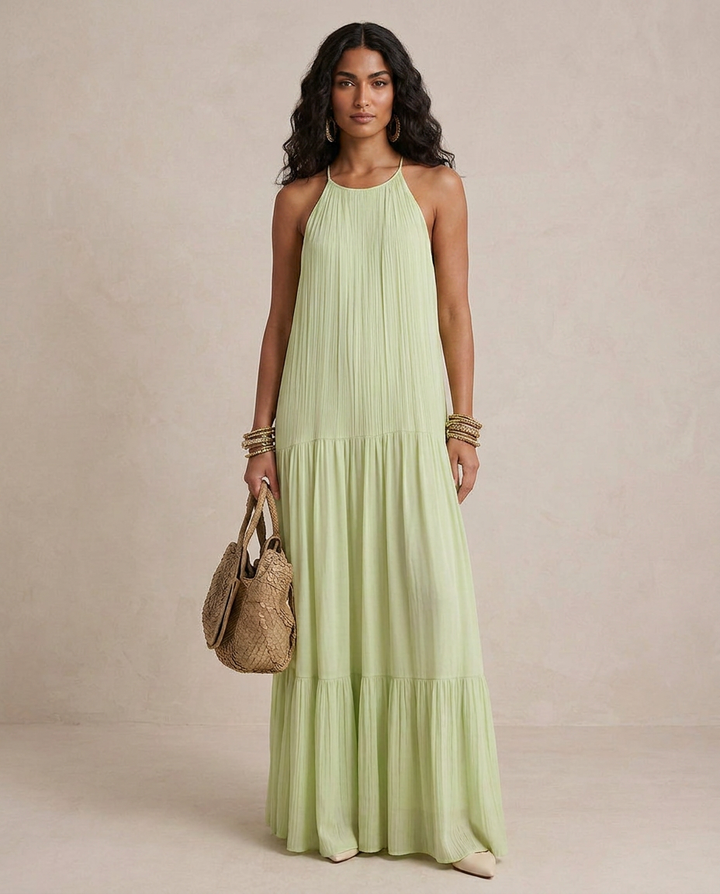LIVIA | Maxi Vestido Boho Verde Pistacho