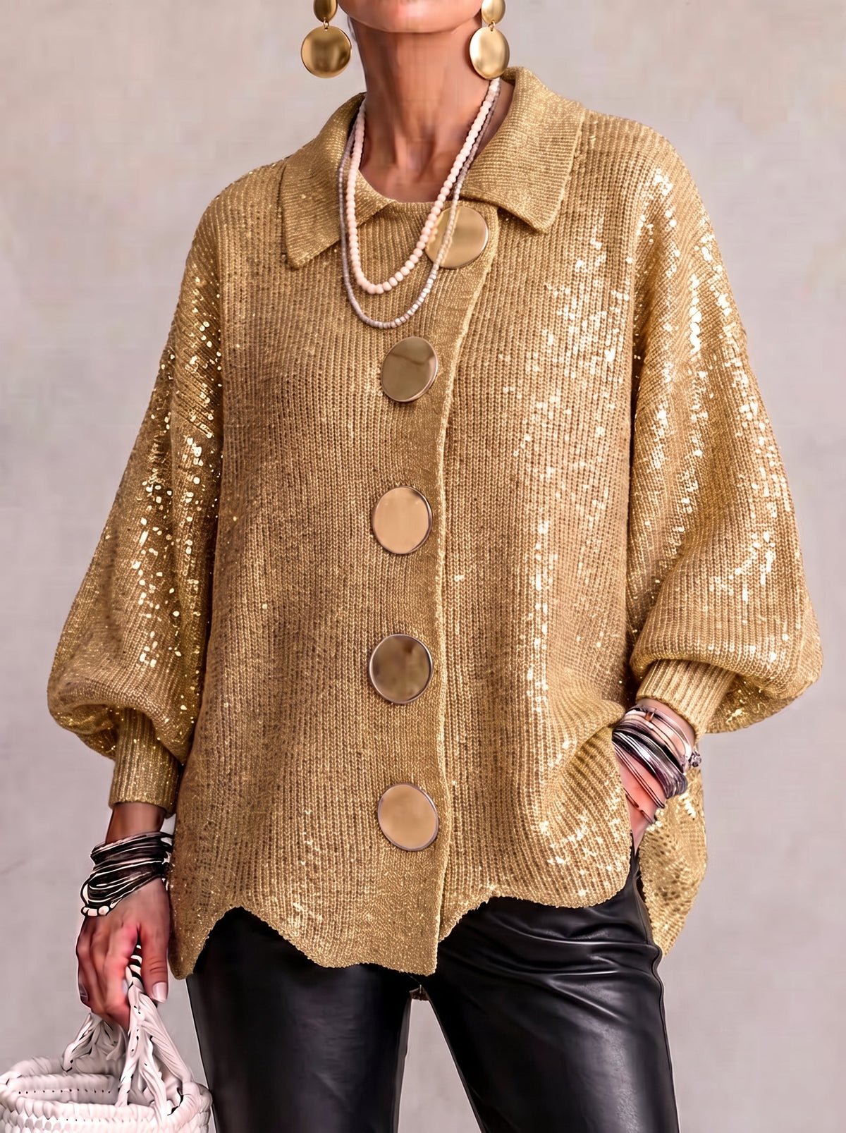 Karina | Cárdigan Oversize con Cuello y Botones Grandes