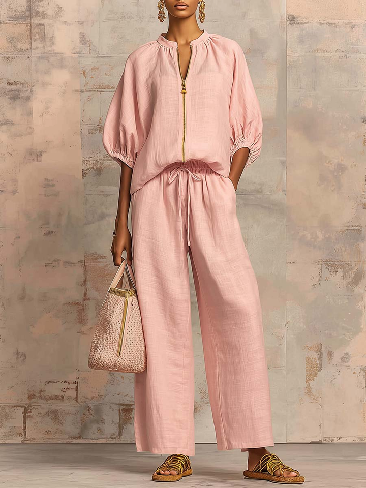 Léonie | Conjunto elegante de dos piezas de algodón y lino
