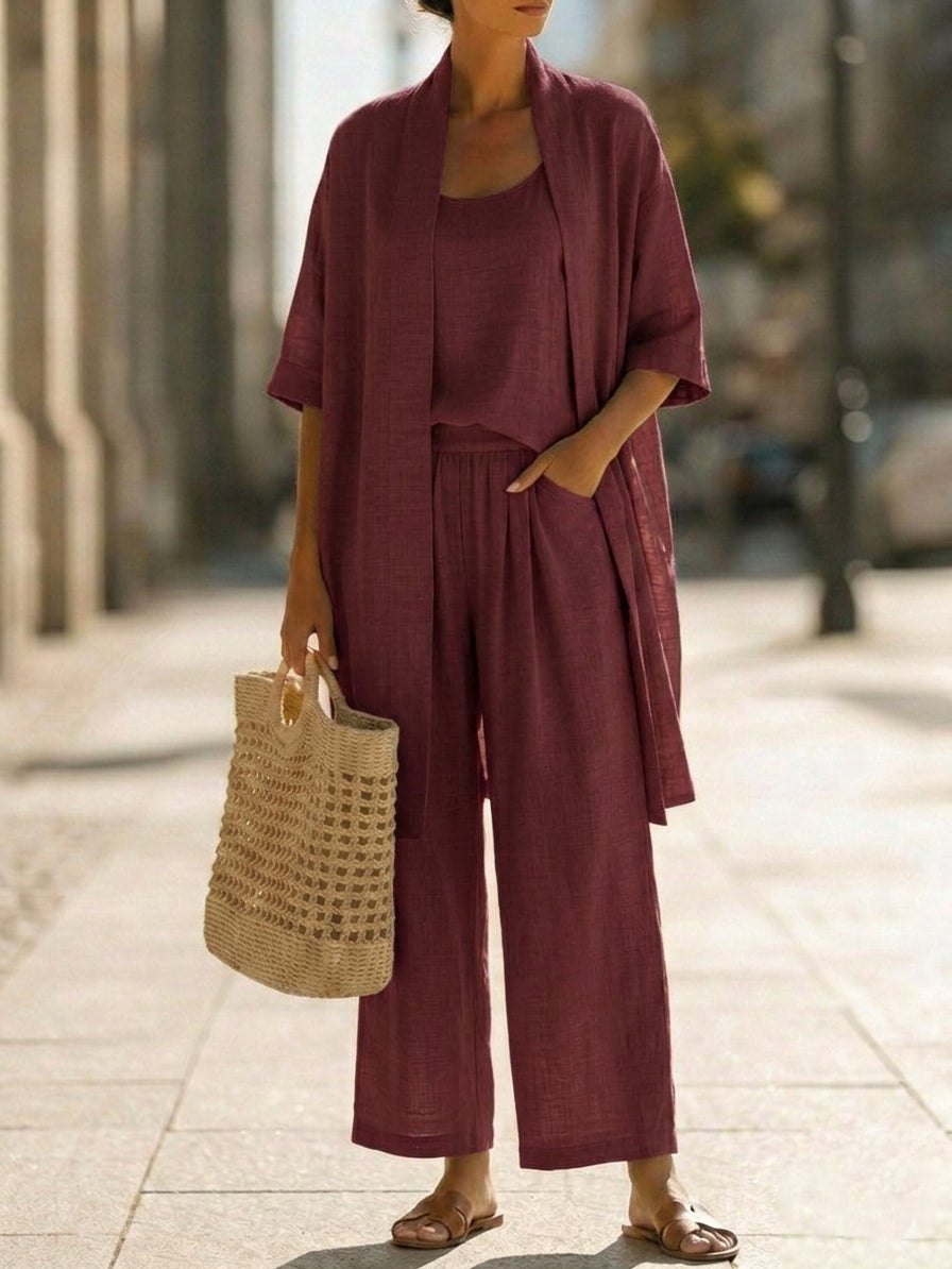 Elena | Conjunto minimalista completo de 3 piezas en algodón y lino