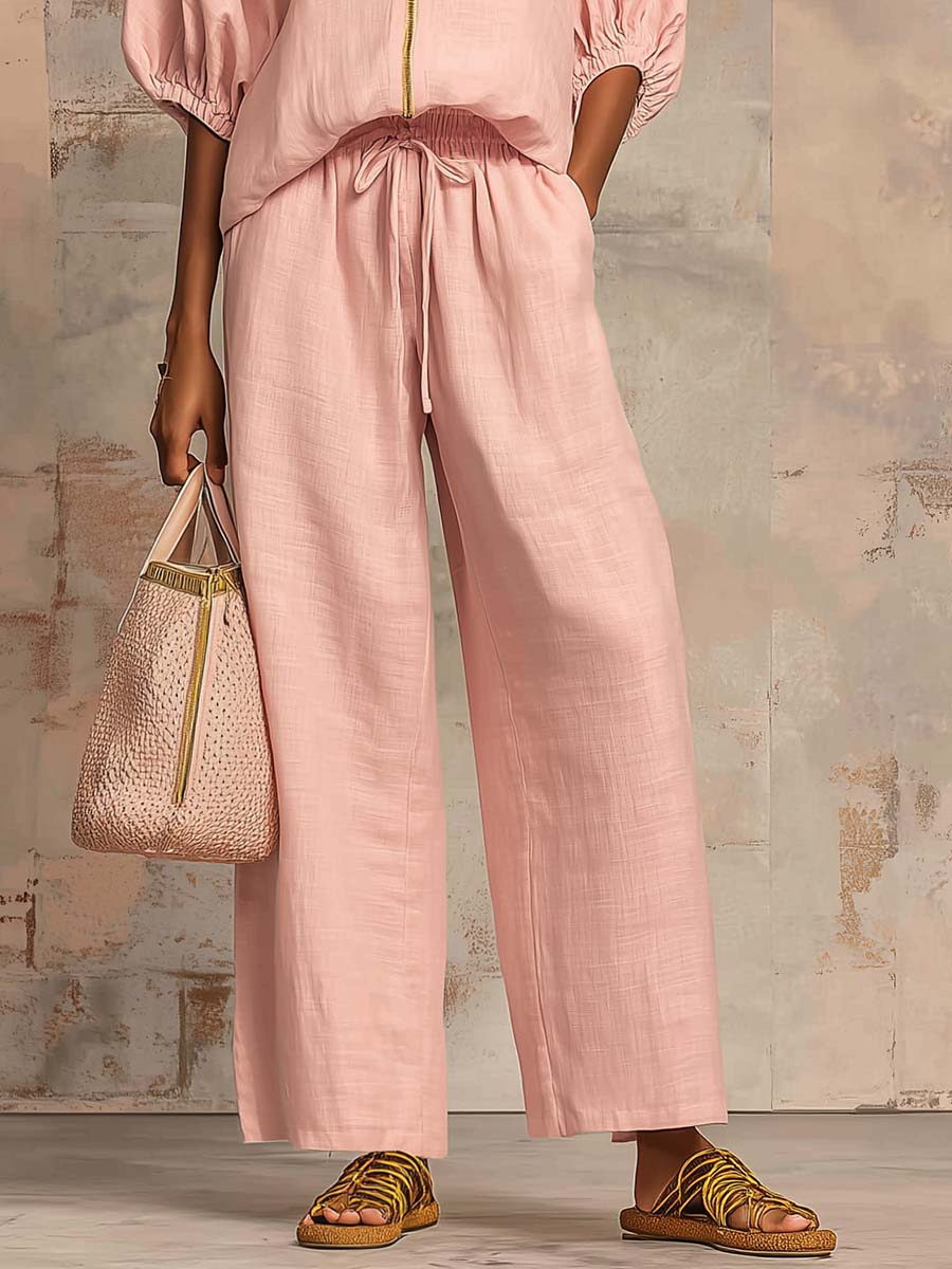 Léonie | Conjunto elegante de dos piezas de algodón y lino