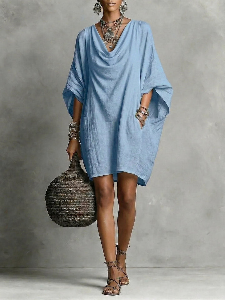 Teresa | Vestido corto fluido de algodón con cuello caído y manga amplia