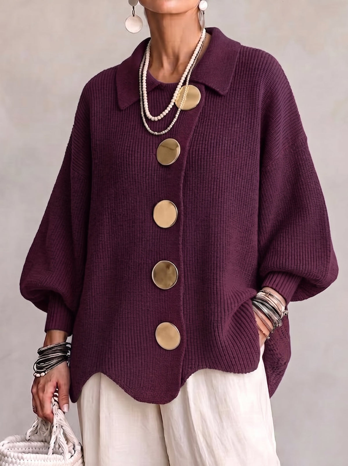 Karina | Cárdigan Oversize con Cuello y Botones Grandes