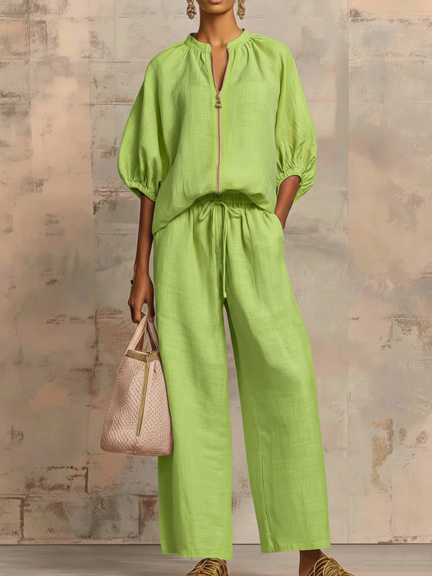 Léonie | Conjunto elegante de dos piezas de algodón y lino