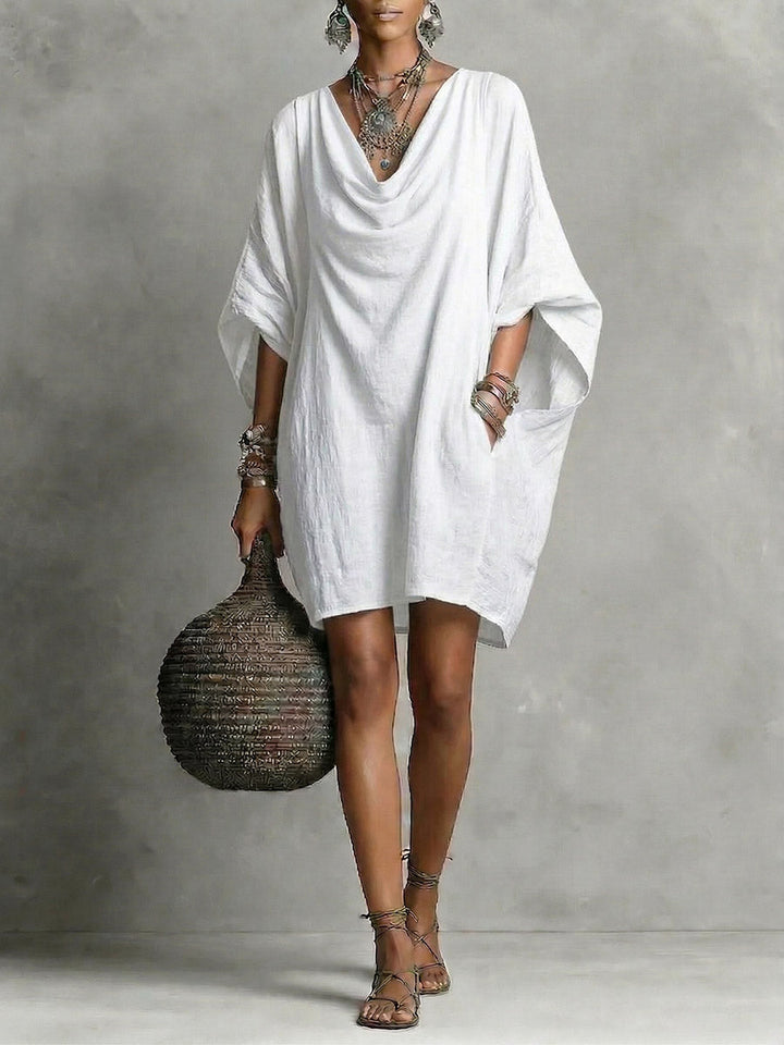 Teresa | Vestido corto fluido de algodón con cuello caído y manga amplia