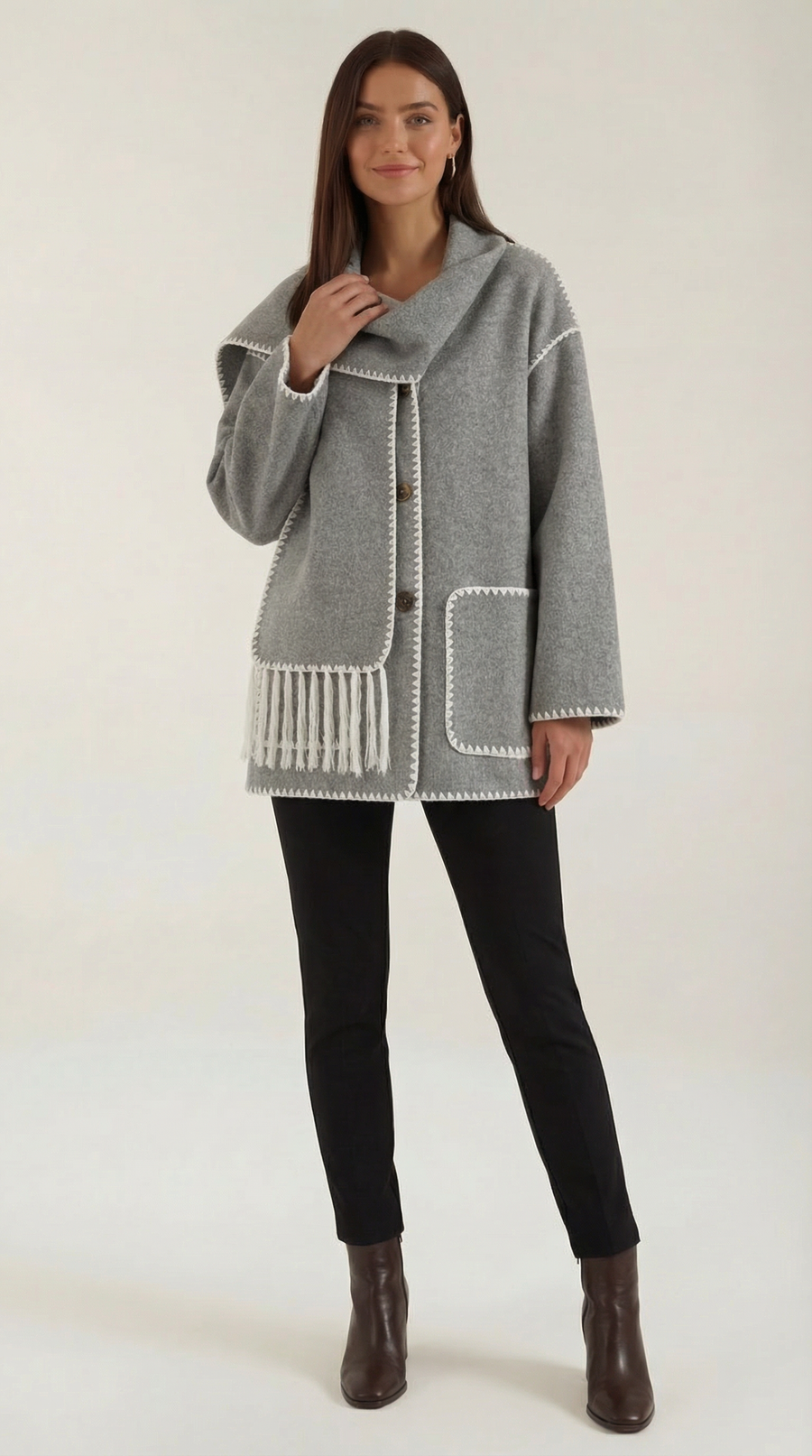 Catherine | Chaqueta con Bufanda de Contraste