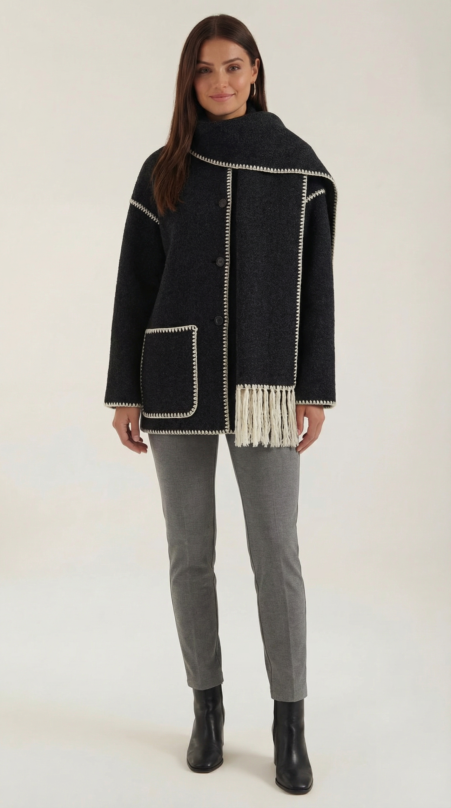Catherine | Chaqueta con Bufanda de Contraste