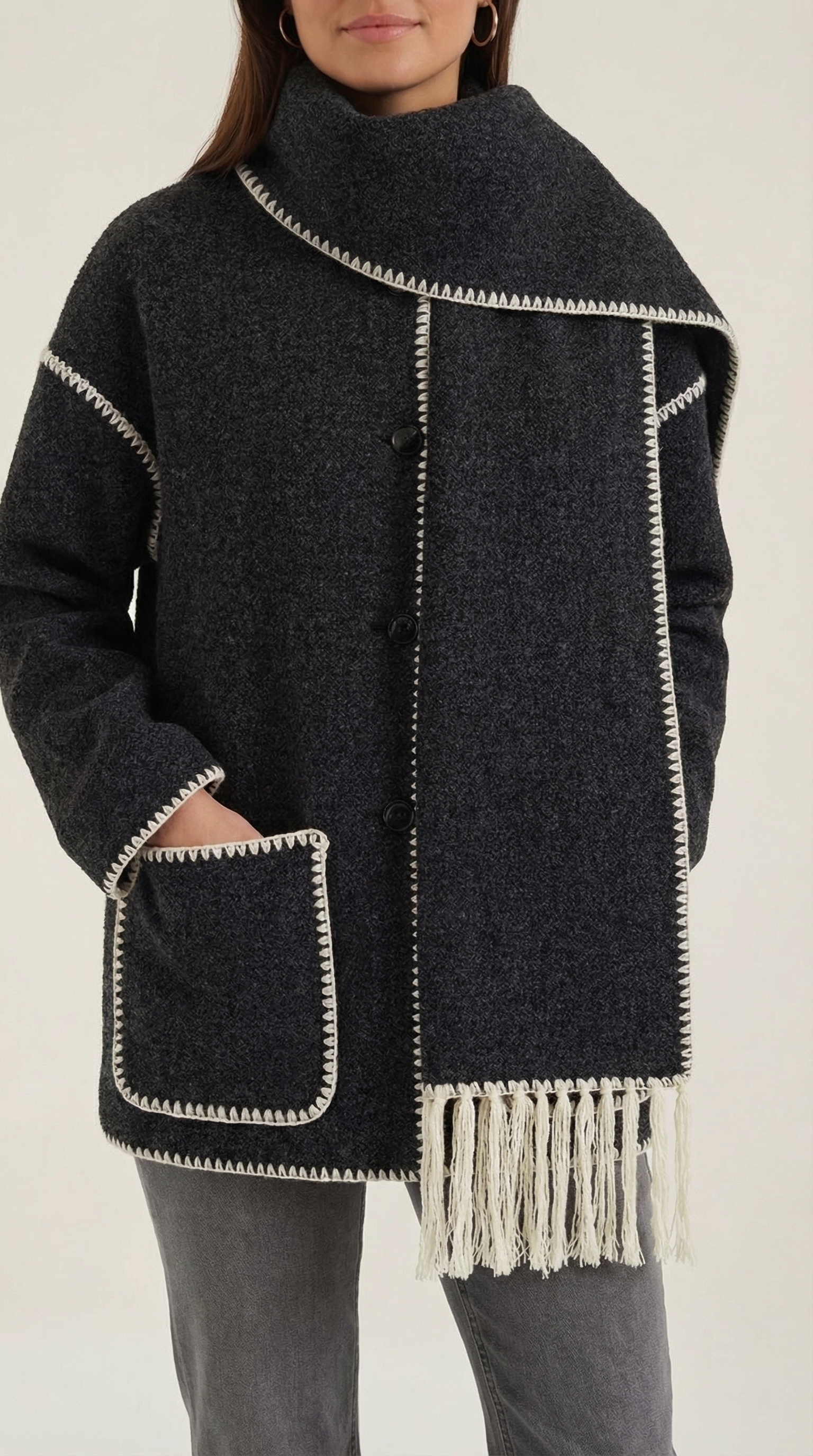 Catherine | Chaqueta con Bufanda de Contraste