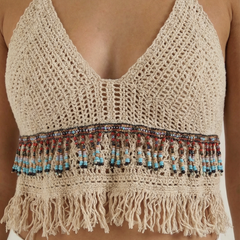 Celeste | Top Halter de Ganchillo con Flecos