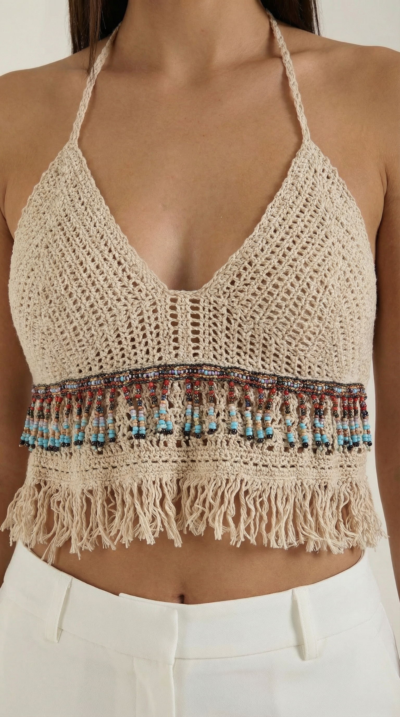 Celeste | Top Halter de Ganchillo con Flecos
