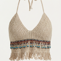 Celeste | Top Halter de Ganchillo con Flecos