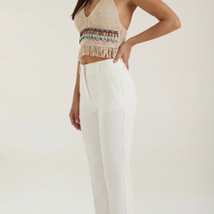 Celeste | Top Halter de Ganchillo con Flecos
