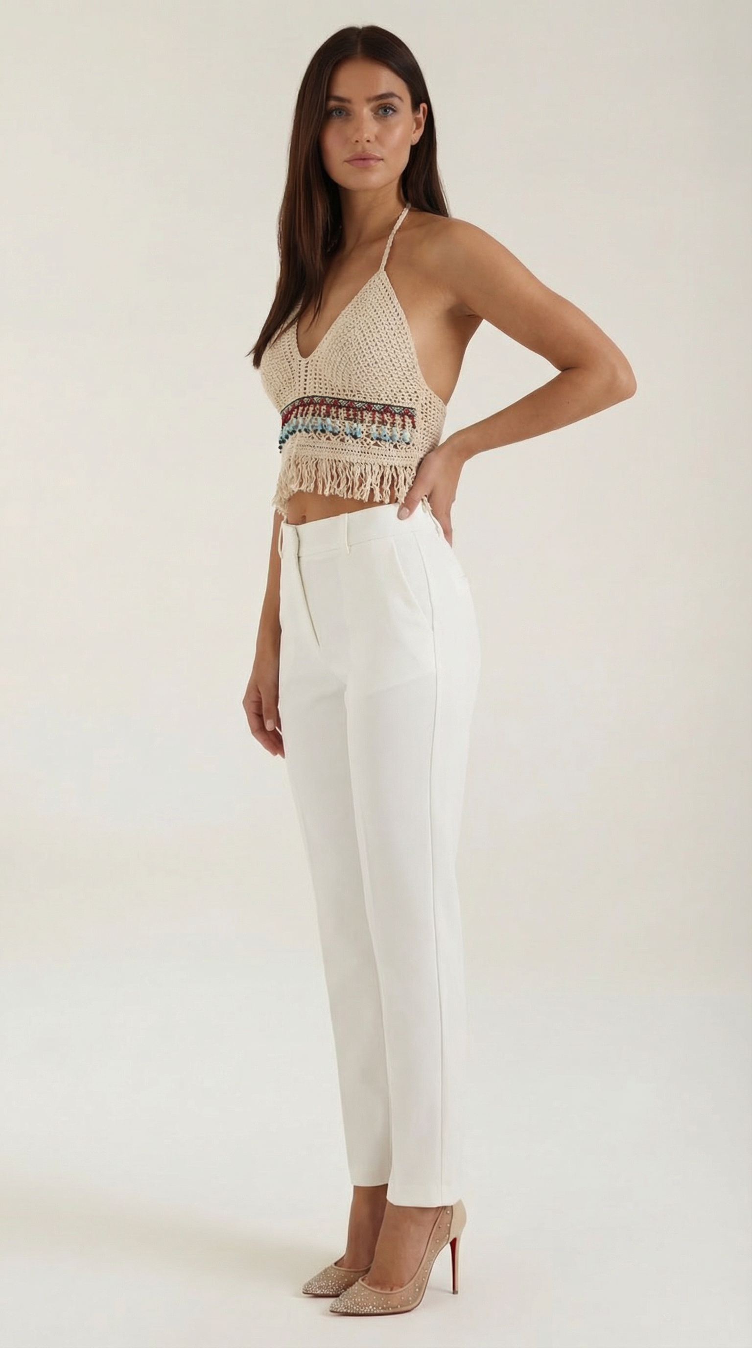 Celeste | Top Halter de Ganchillo con Flecos