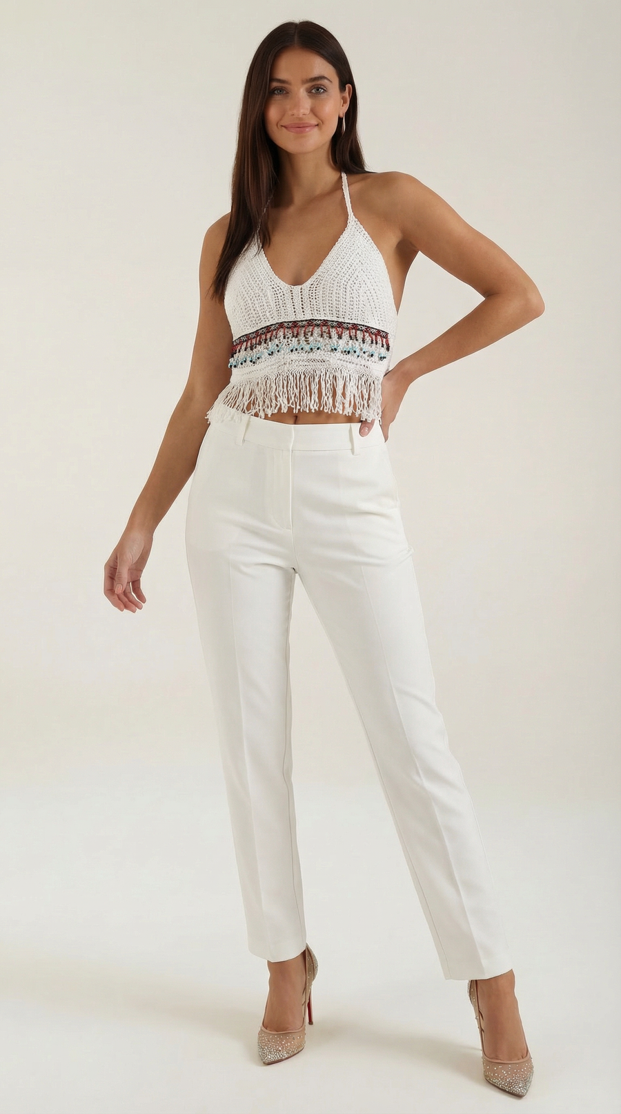 Celeste | Top Halter de Ganchillo con Flecos