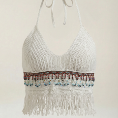 Celeste | Top Halter de Ganchillo con Flecos