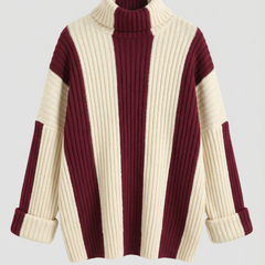 June | Suéter Oversize de Cuello Alto a Rayas