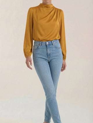 Marcia | Blusa Drapeada de Manga Larga