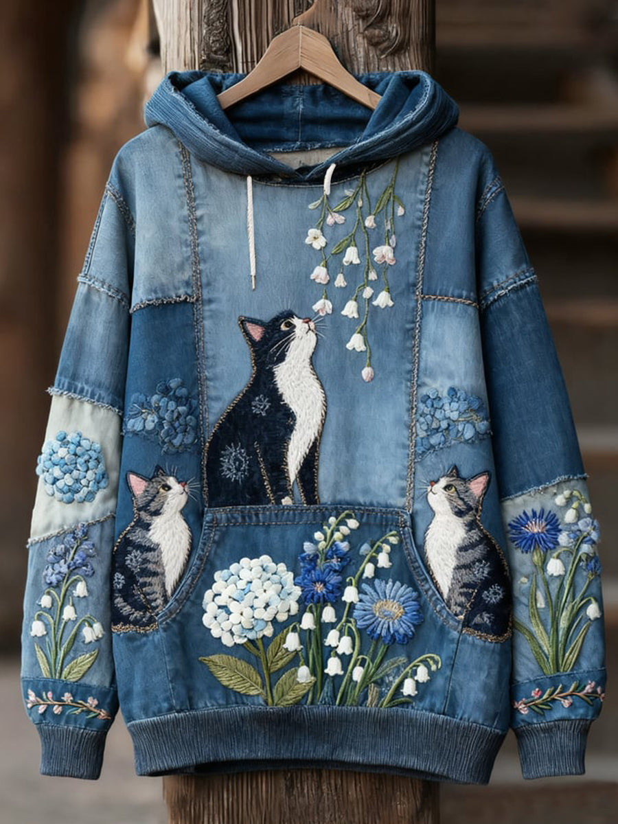 Sudadera vaquera con gato y campanillas