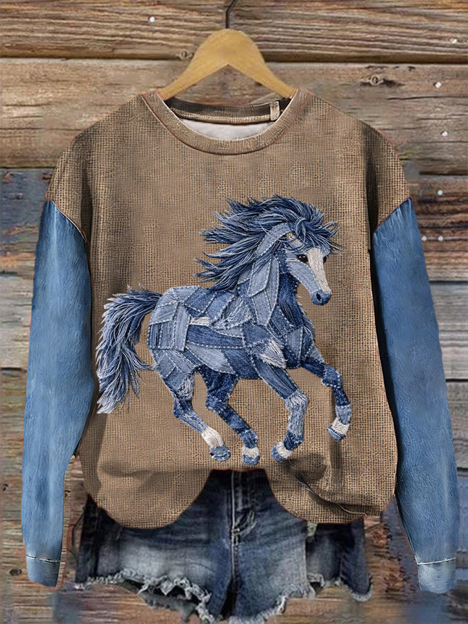 Sudadera marrón con caballo al galope