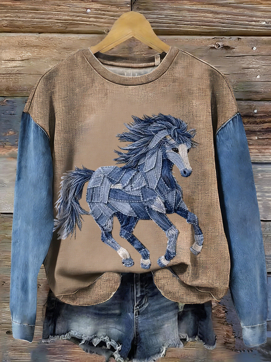 Sudadera marrón con caballo al galope