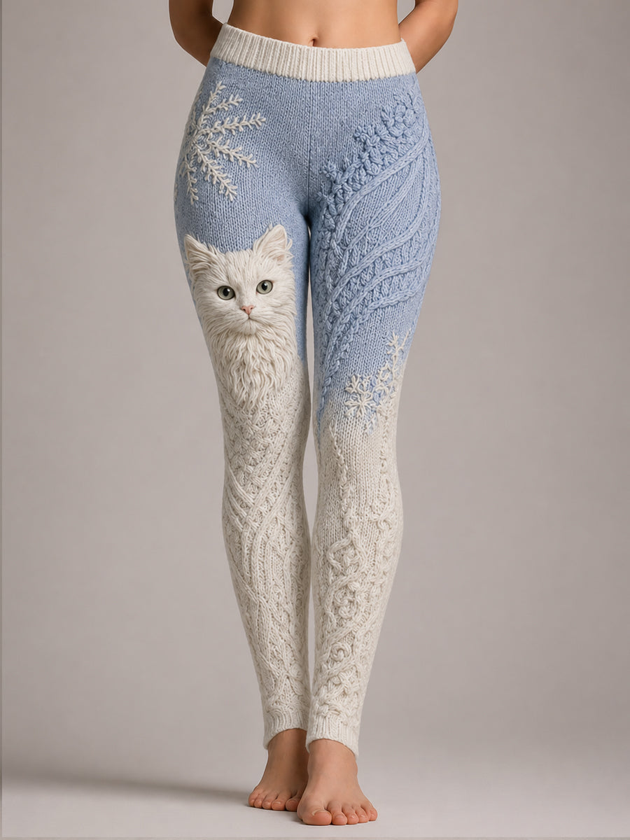 Leggings azul claro con gato blanco