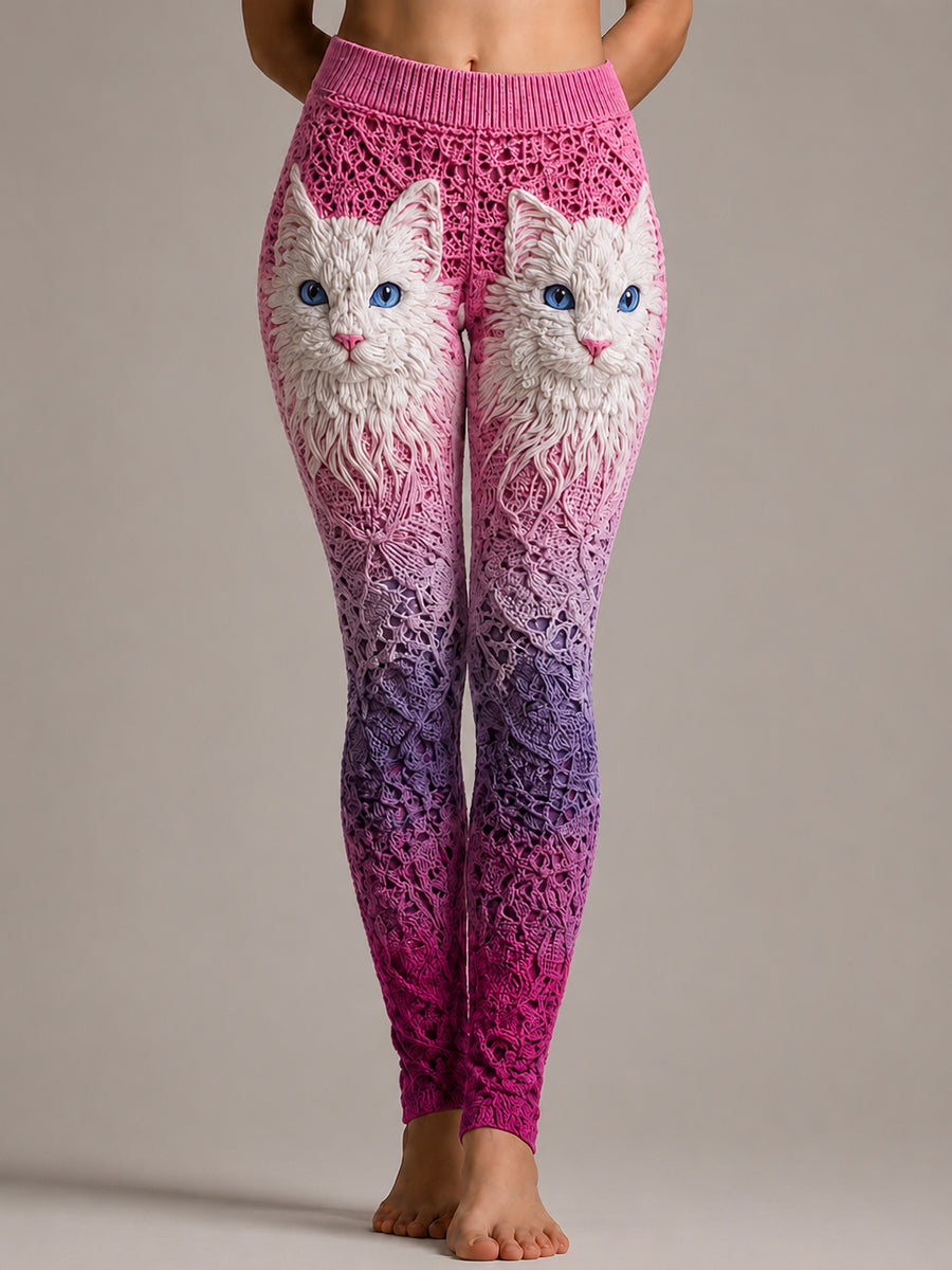 Leggings rosa y morado con dos gatos