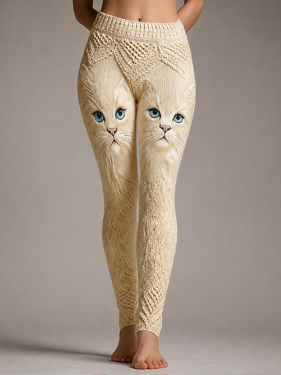 Leggings beige con dos gatos
