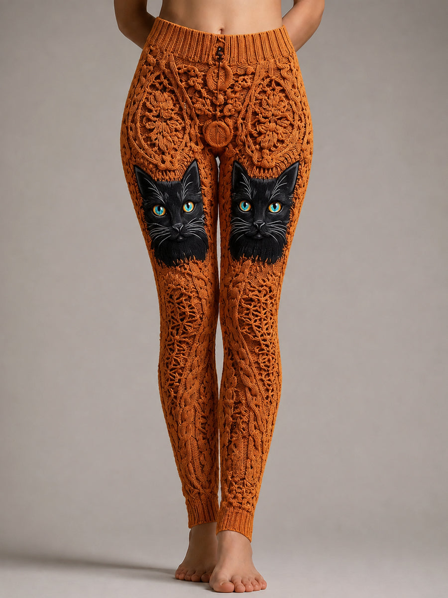 Leggings naranja con gatos negros