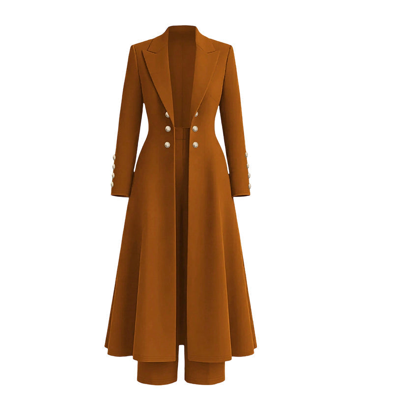 ✨Elegante conjunto de dos piezas de otoño para mujeres con un abrigo largo retro y pantalones sencillos
