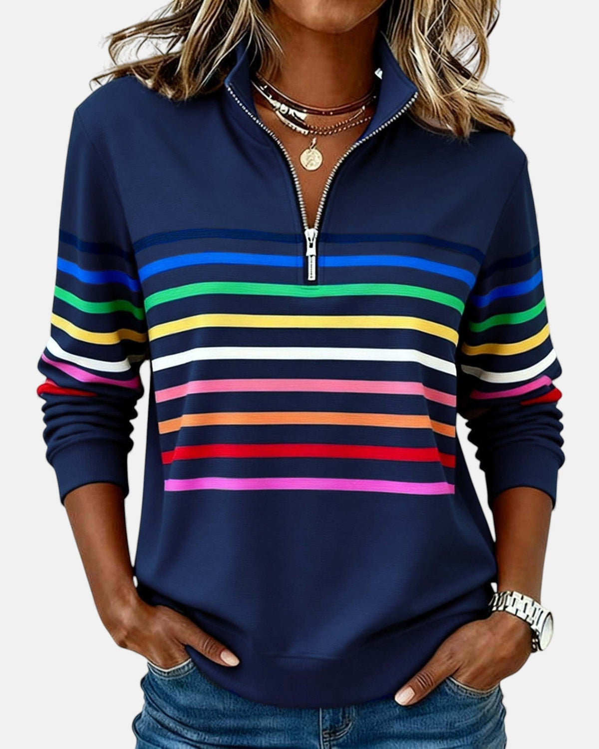 Madison | Sudadera de Media Cremallera con Rayas